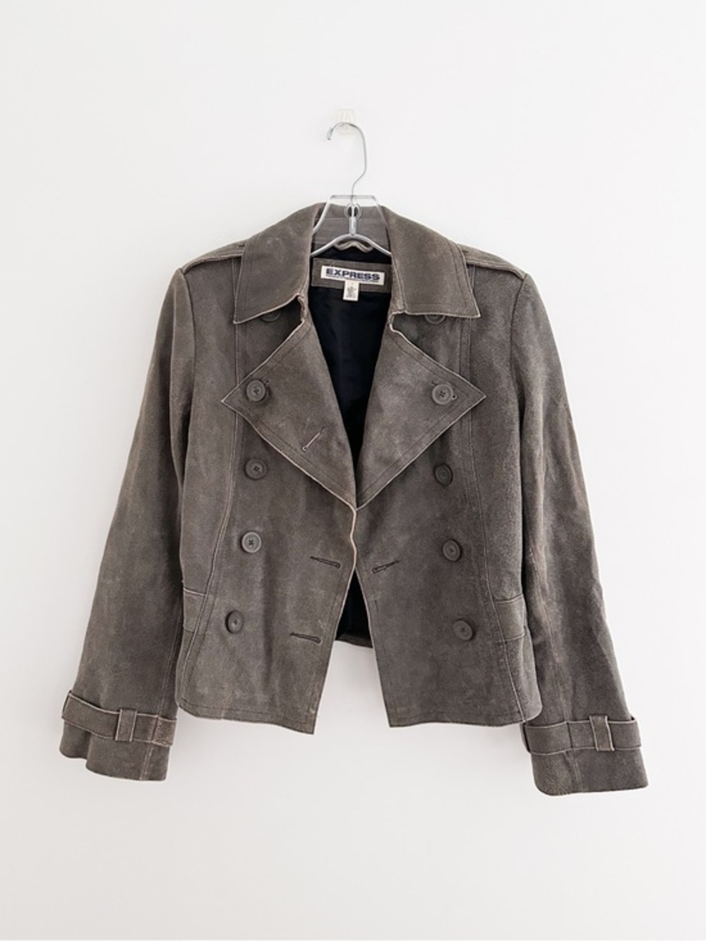Express Genuine Leather Cropped Moto Biker Jacket Distressed Gray Size 4 NWOT